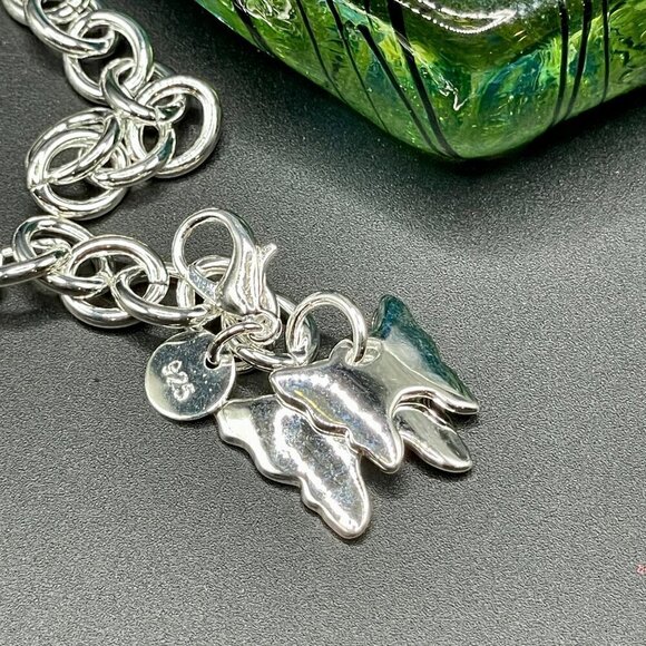 Sterling Silver 925 Chain bracelet with Double Butterfly Charm #1225 - Picture 4 of 5